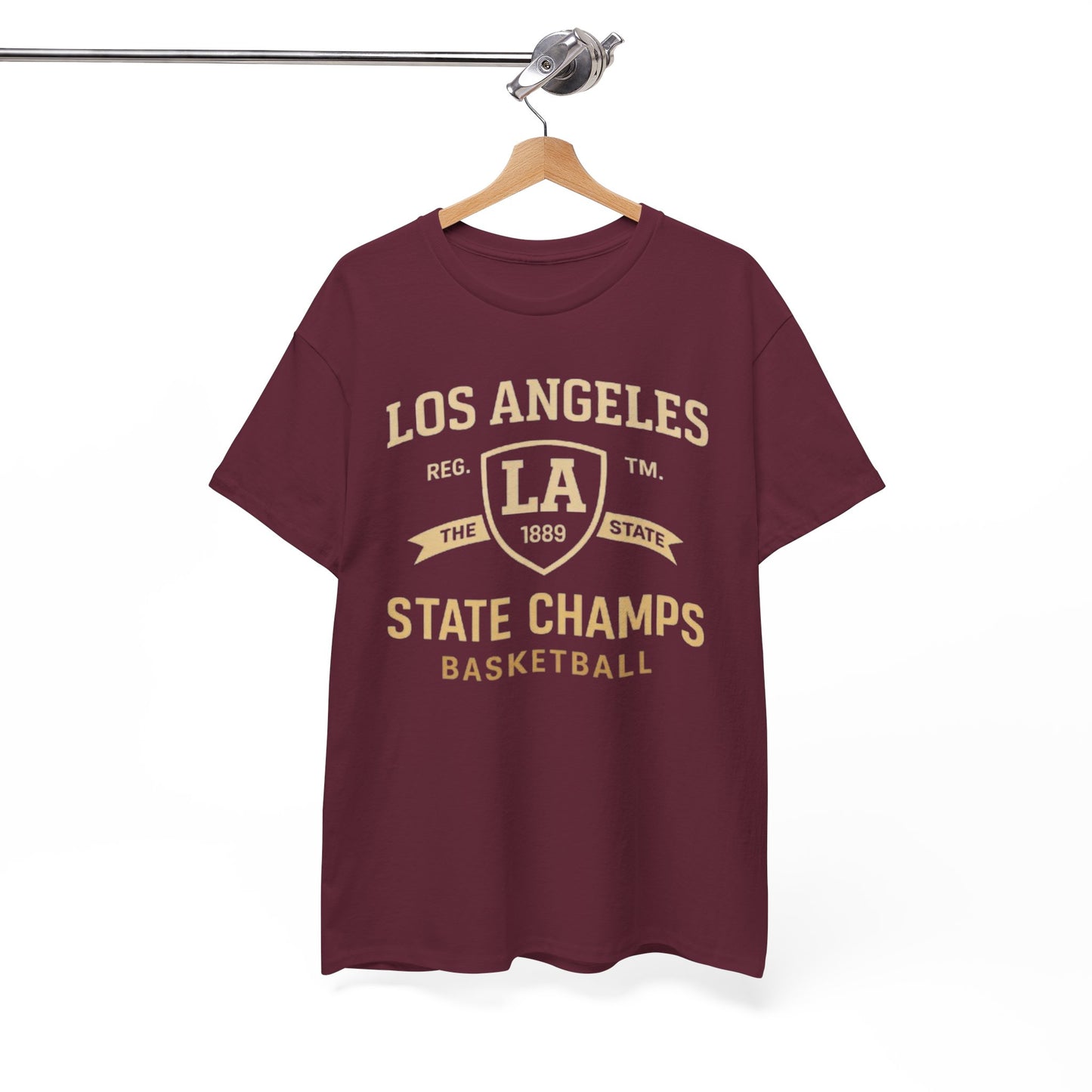 White Smoke Los Angeles State Champs Basketball T-Shirt – Oversized Urban Streetwear City Tee