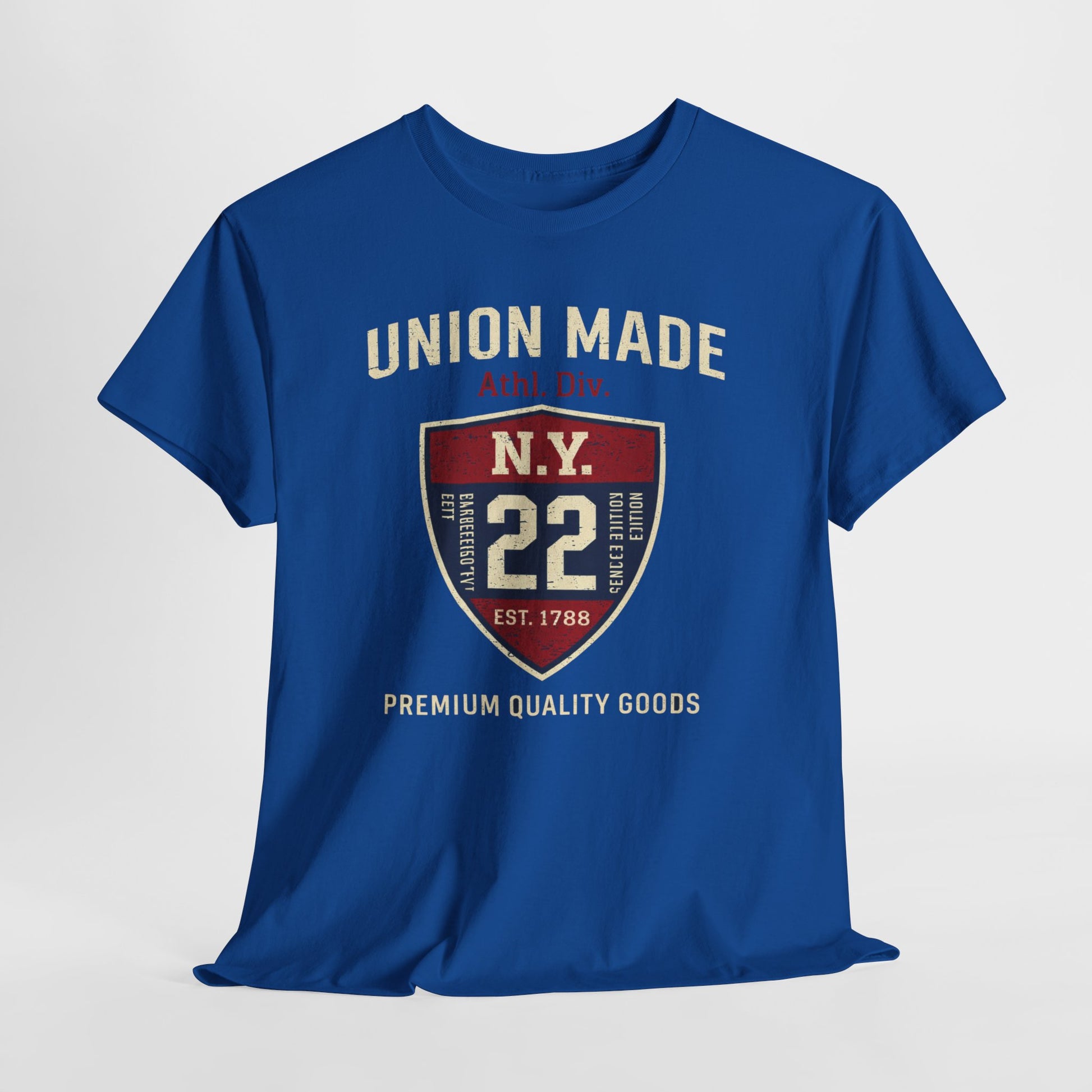 Lavender New York Union Made N.Y. 22 Shield T-Shirt — Vintage Athletic Graphic Tee