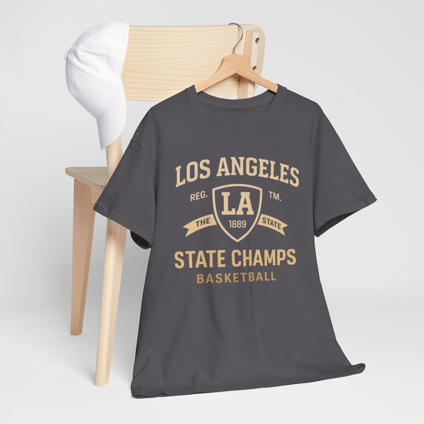 Dim Gray Los Angeles State Champs Basketball T-Shirt – Oversized Urban Streetwear City Tee