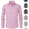 White Smoke A Men'S Casual Light Business Striped Long-Sleeve Shirt - Tailored Fit with Wrinkle-Resistant Fabric, Suitable for All Seasons - Perfect for Business Commuting, Casual Gatherings, And Dates - Can Be Given As a Gift
