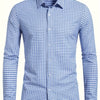 Light Steel Blue Men's Plaid Button- Shirt, Regular Fit, Long Sleeve, Casual Business Shirt