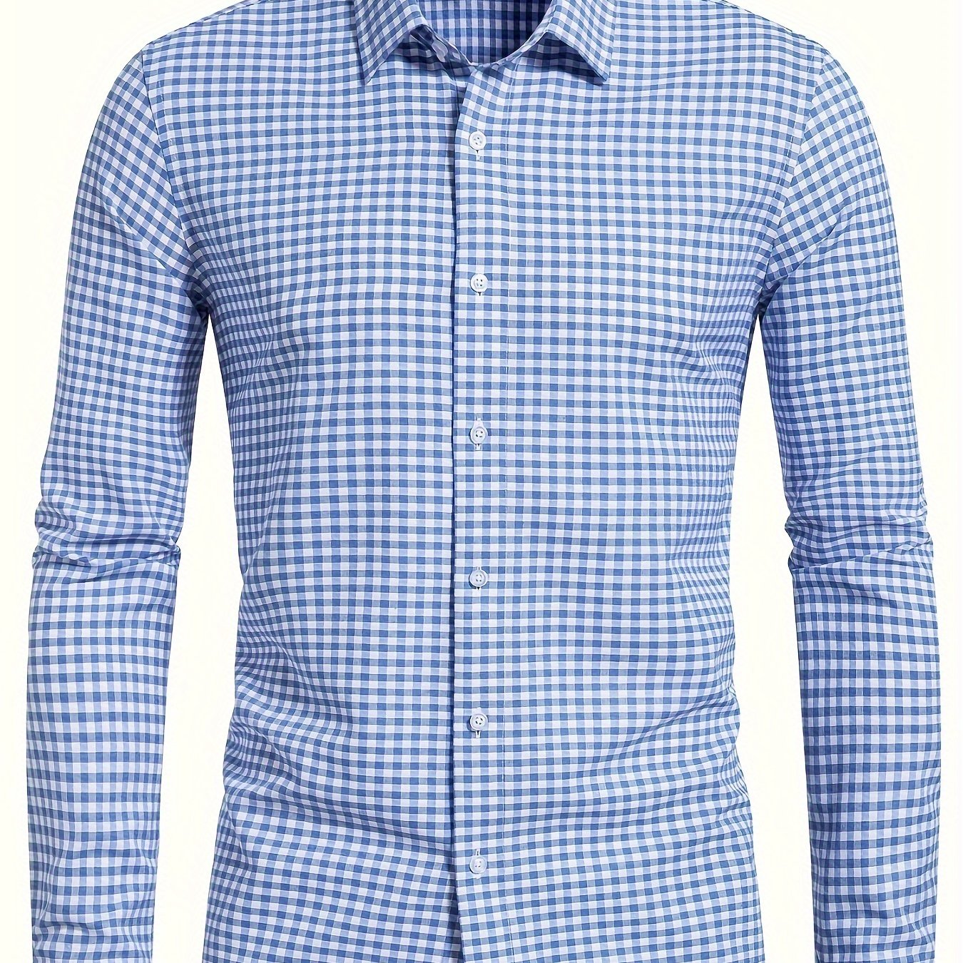 Light Steel Blue Men's Plaid Button- Shirt, Regular Fit, Long Sleeve, Casual Business Shirt