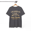 White Smoke Los Angeles State Champs Basketball T-Shirt – Oversized Urban Streetwear City Tee