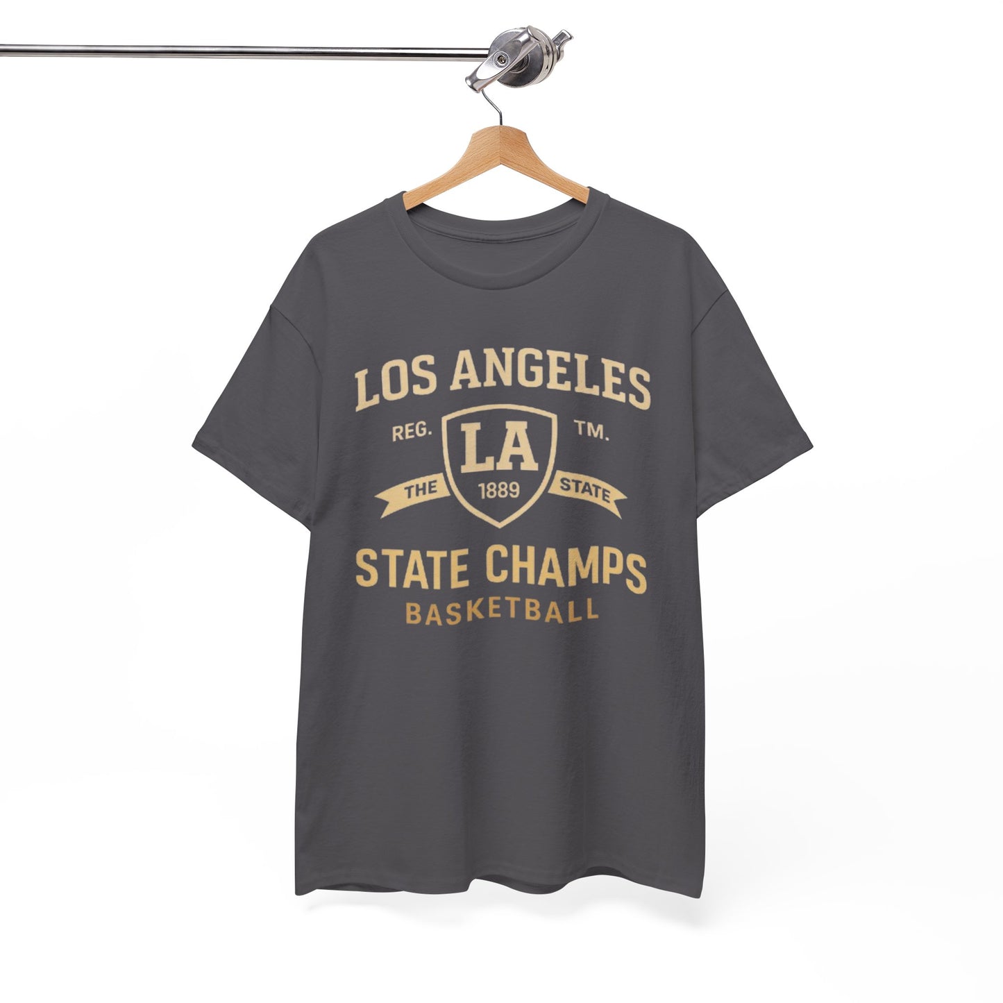 White Smoke Los Angeles State Champs Basketball T-Shirt – Oversized Urban Streetwear City Tee
