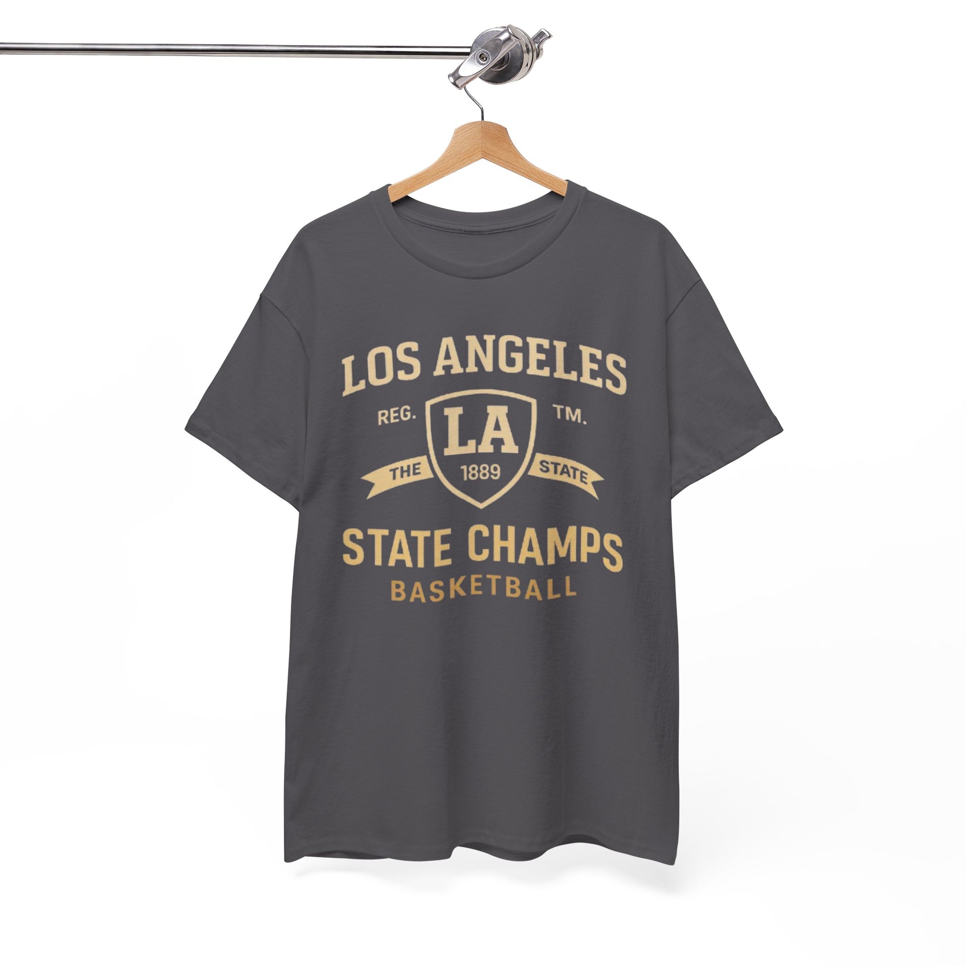 White Smoke Los Angeles State Champs Basketball T-Shirt – Oversized Urban Streetwear City Tee