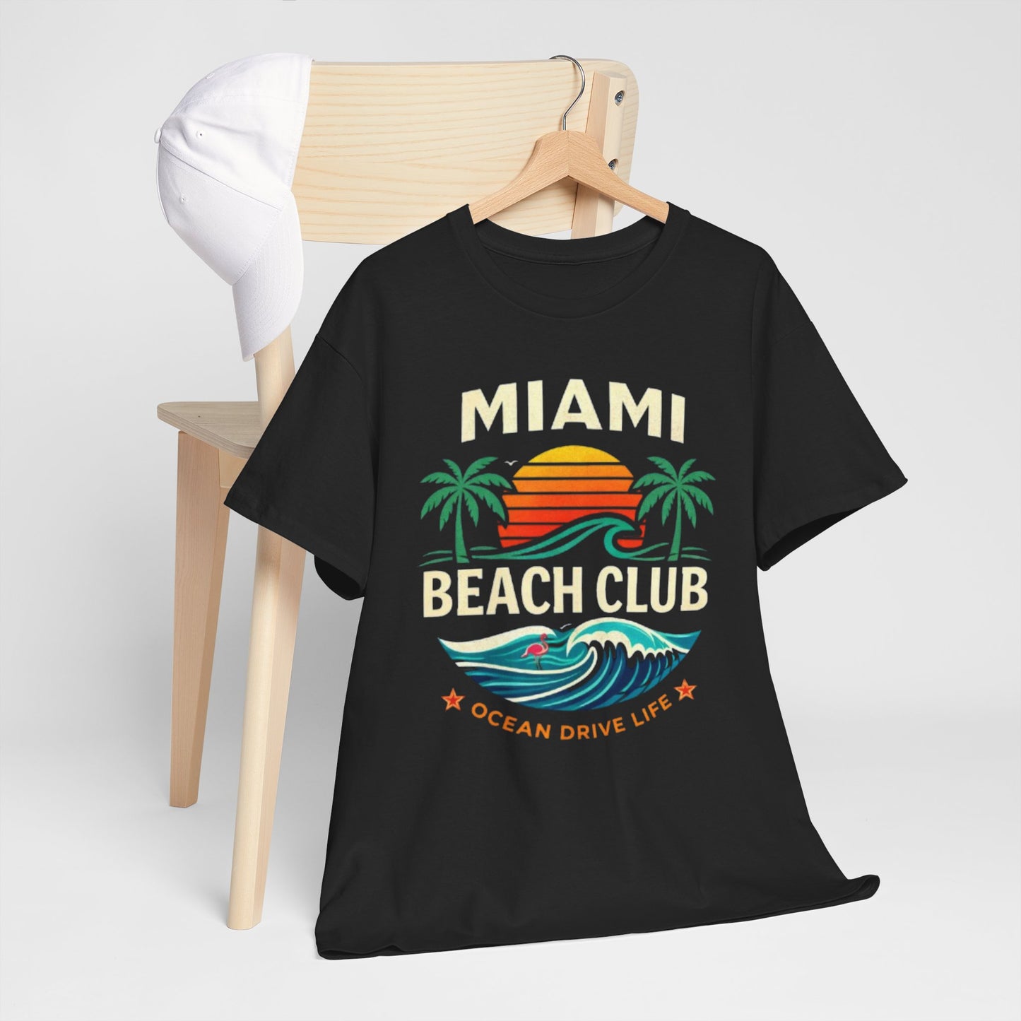 Miami Beach Club Graphic T-Shirt – Ocean Drive Life Palm Tree Sunset Tee