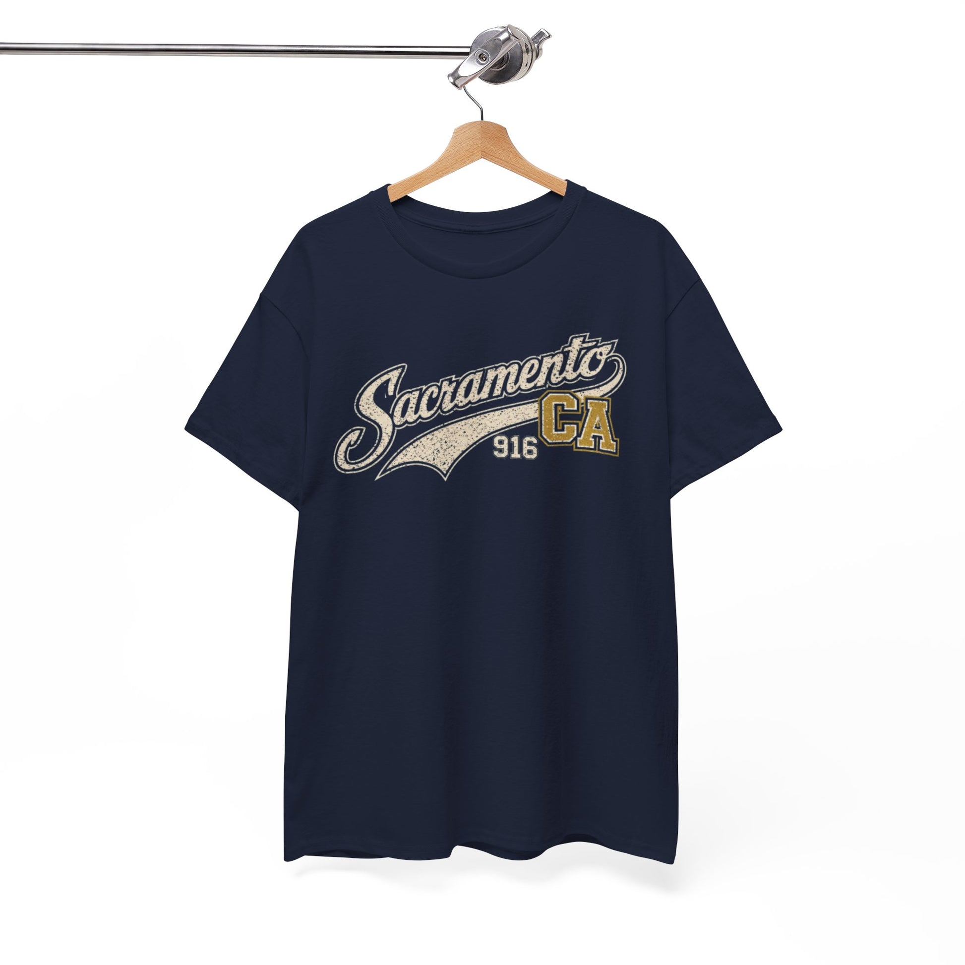 Sacramento CA Vintage Script T‑Shirt — 916 Retro City Tee – breathable comfort wear, nfl fan apparel, image 1.0