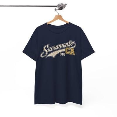 Sacramento CA Vintage Script T‑Shirt — 916 Retro City Tee – breathable comfort wear, nfl fan apparel, image 1.0