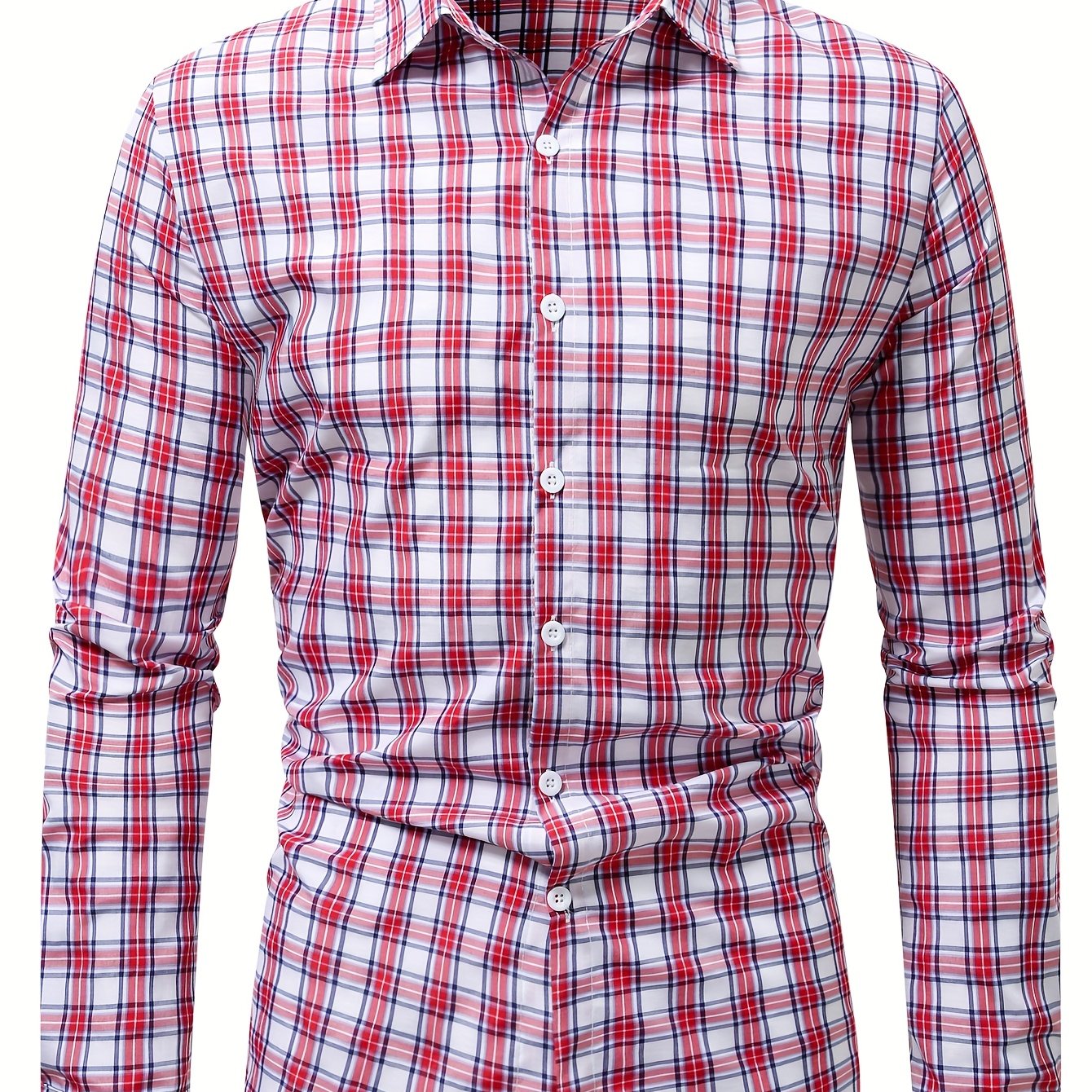 White Smoke Plaid Casual Turn- Collar Shirt