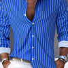 Royal Blue Men's Long-sleeve Shirt with Classic Cut Green Striped Business Shirt, Suitable for Men - Adults - Unisex - - Couples - Casual - Outdoor - Streetwear - Youth = Versatile for Business Casual, Machine Washable, Year-round Wear
