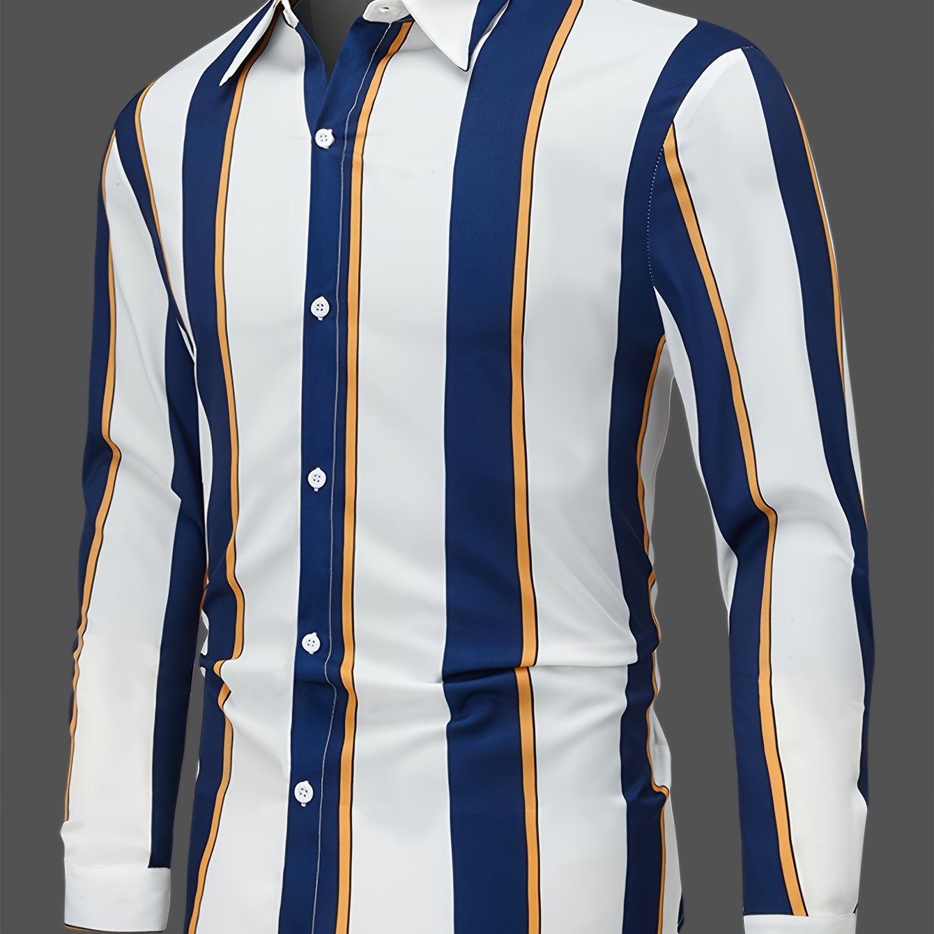 Light Gray New Men'S Striped Long-Sleeve Business Shirt