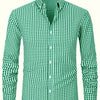 Medium Aquamarine Men's Slim Fit Long Sleeve Shirt - Black & White Classic Plaid Pattern, Business Casual Button-Up Shirt, Machine Washable Summer Office & Formal Wear, Business Casual Wear | Collared Shirt | Stylish Checkered Pattern
