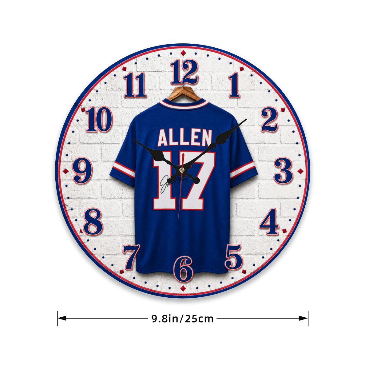 Josh Allen Jersey Buffalo Bills inspired Wooden Round Wall Clock 9.8"x9.8" (Made in USA)
