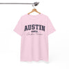 White Smoke Austin Script College Tee – Austin, Texas Graphic T-Shirt
