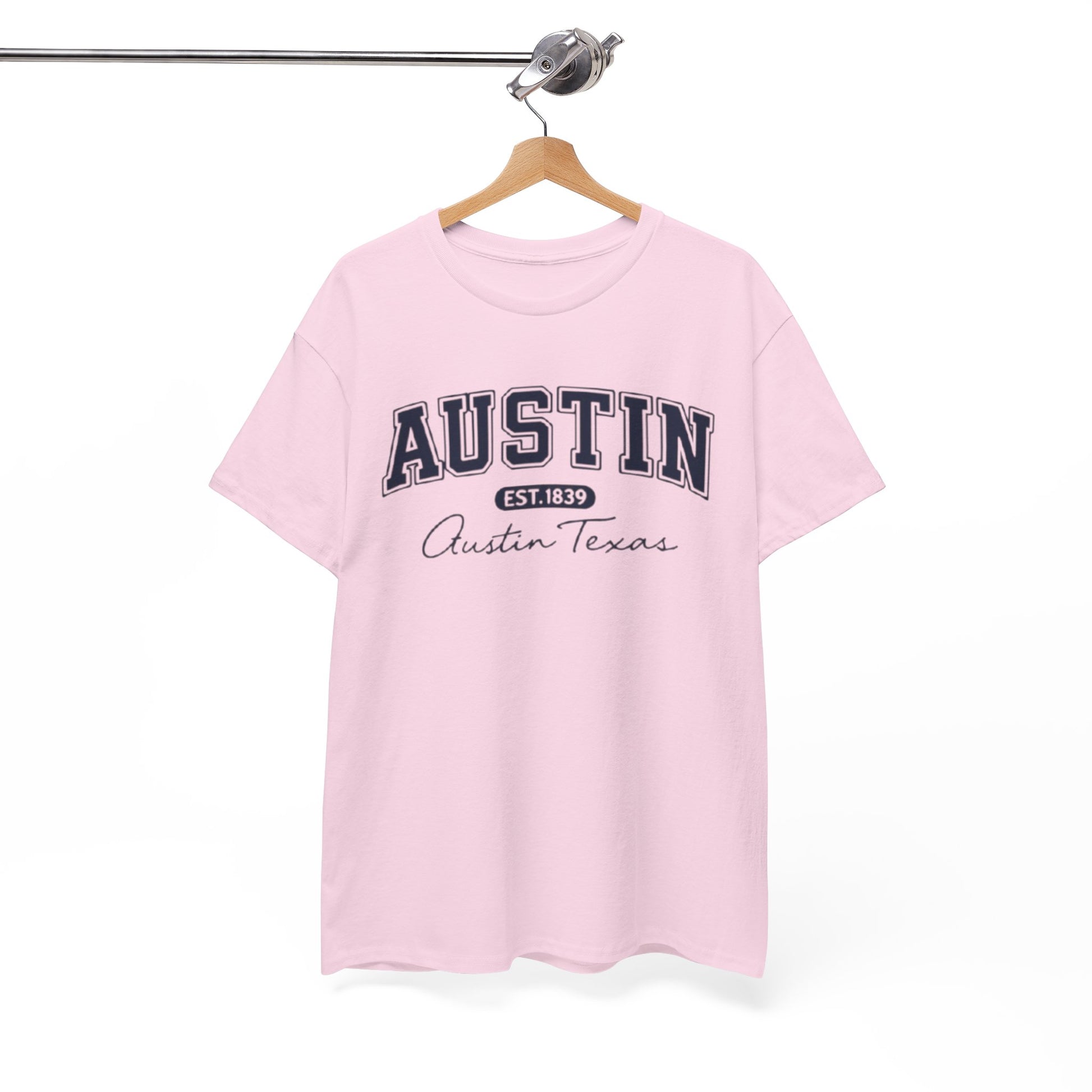 White Smoke Austin Script College Tee – Austin, Texas Graphic T-Shirt