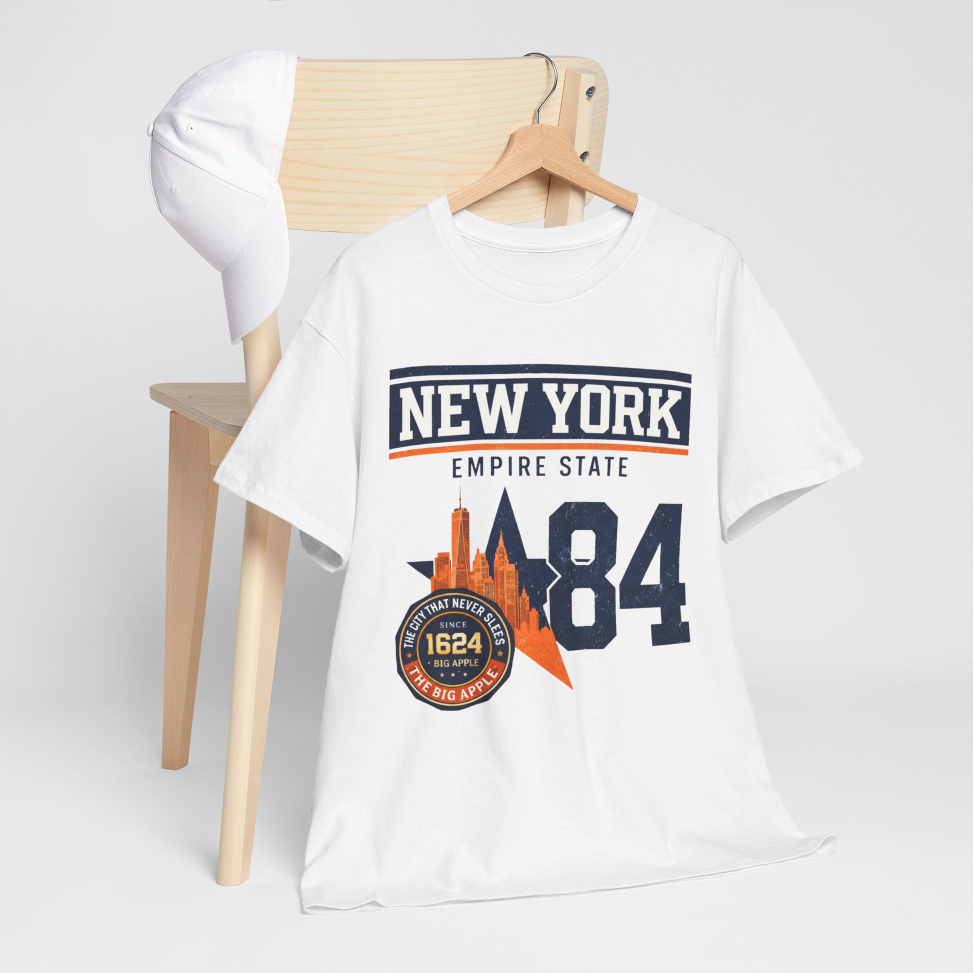Lavender New York Empire State '84 Graphic Tee — Vintage City Skyline T‑Shirt