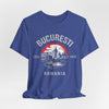 Lavender Tricou București România Vintage Cityscape — Tricou suvenir București Înființat în 1459