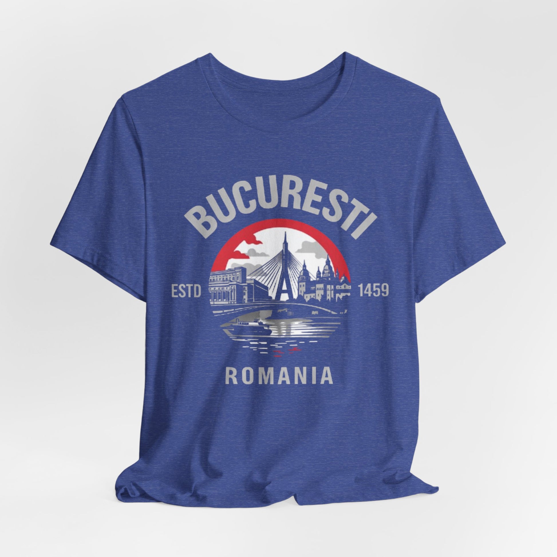 Lavender Tricou București România Vintage Cityscape — Tricou suvenir București Înființat în 1459