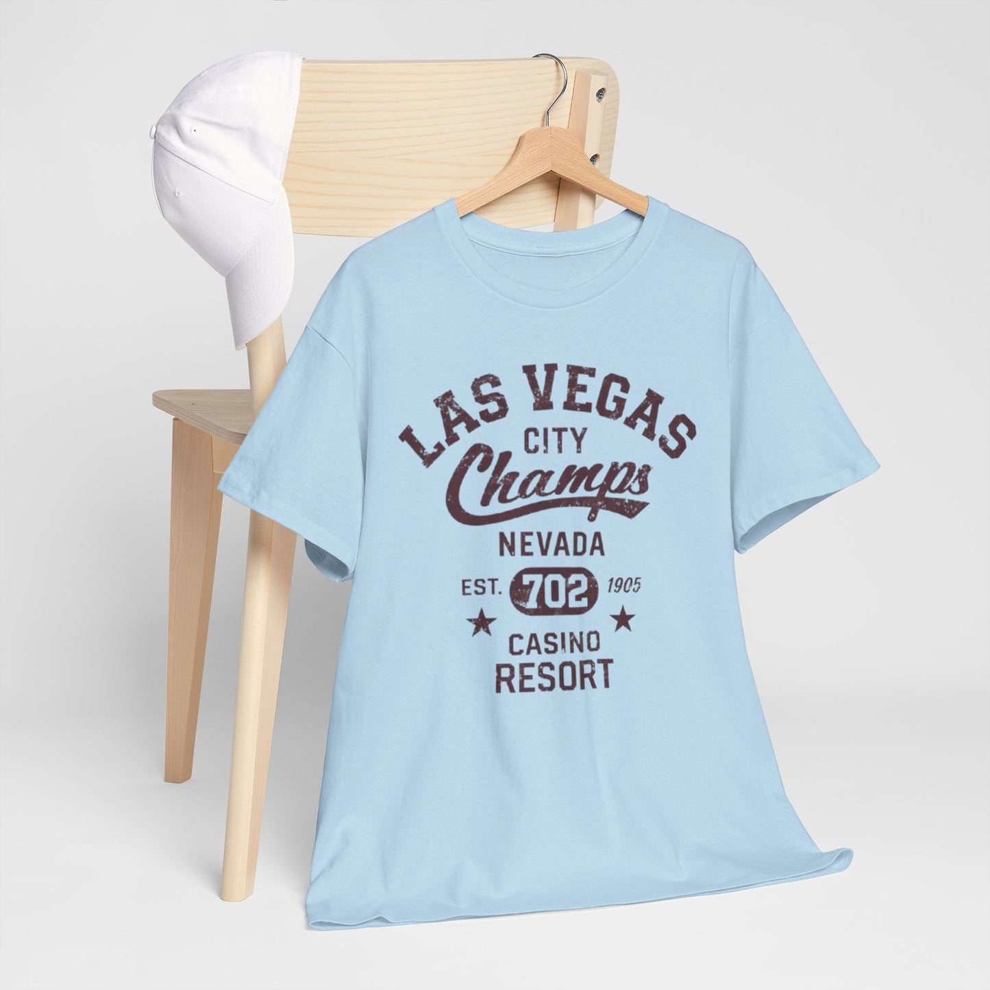 Light Blue Las Vegas Champs Tee — Vintage Casino Resort Graphic T-Shirt