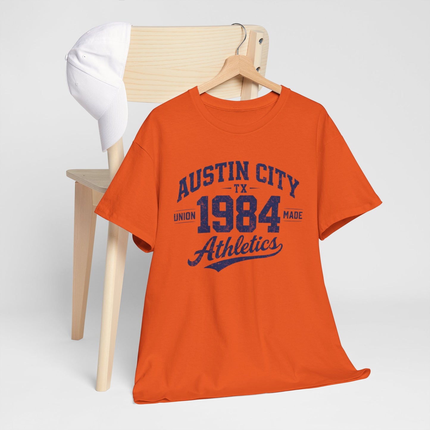 Chocolate Austin City 1984 Athletics Tee — Vintage Collegiate Graphic T-Shirt