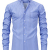 Light Steel Blue Men's New Thin Digital Print Striped Long Sleeve Shirt, Wrinkle-, No Ironing, Versatile Fashion Date Shirt