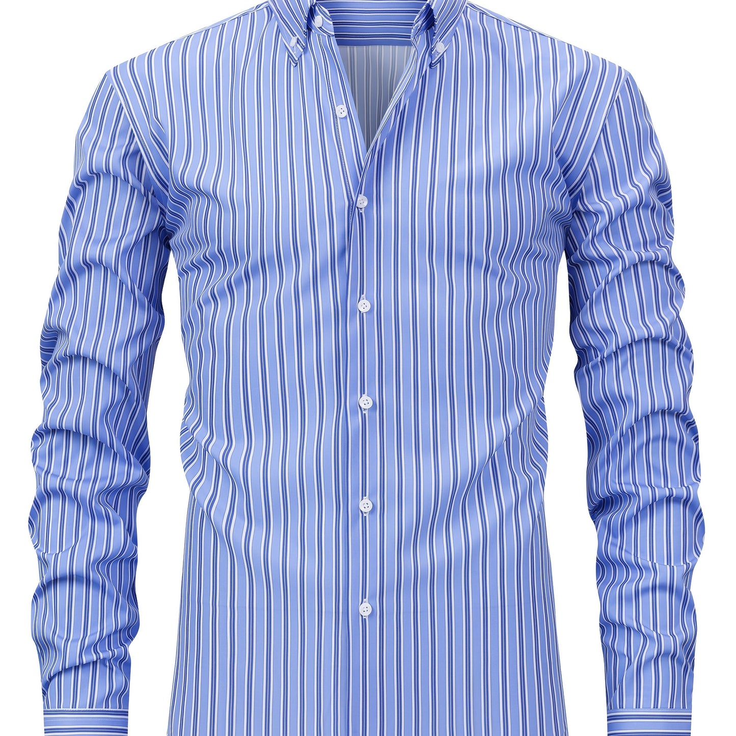 Light Steel Blue Men's New Thin Digital Print Striped Long Sleeve Shirt, Wrinkle-, No Ironing, Versatile Fashion Date Shirt