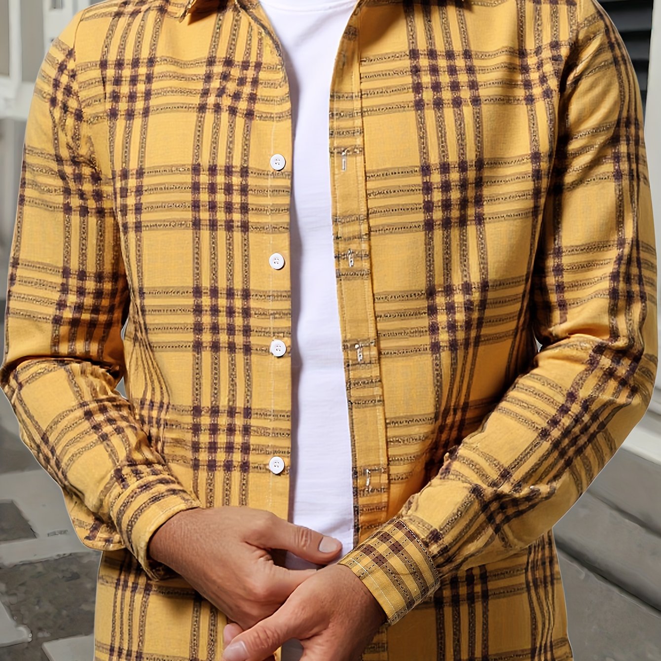 Dark Khaki Color-Woven Long-Sleeve Shirt