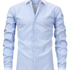 White Smoke Men'S Osha Collar Color-Blocked Long-Sleeve Shirt, New 2025 Digital Print Striped Business Casual Fashion, Finely Tailored Regular Fit, Breathable And Comfortable Fabric, Trendy And Unique, Perfect As a Holiday Gift for Men'S