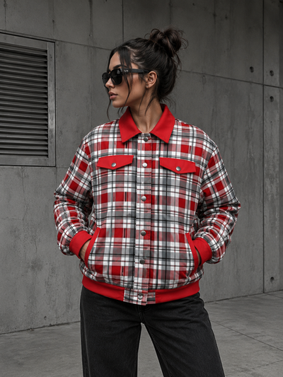 Ohio Plaid Jacket – Trendy Red Black Streetwear Game Day Fashion for Women