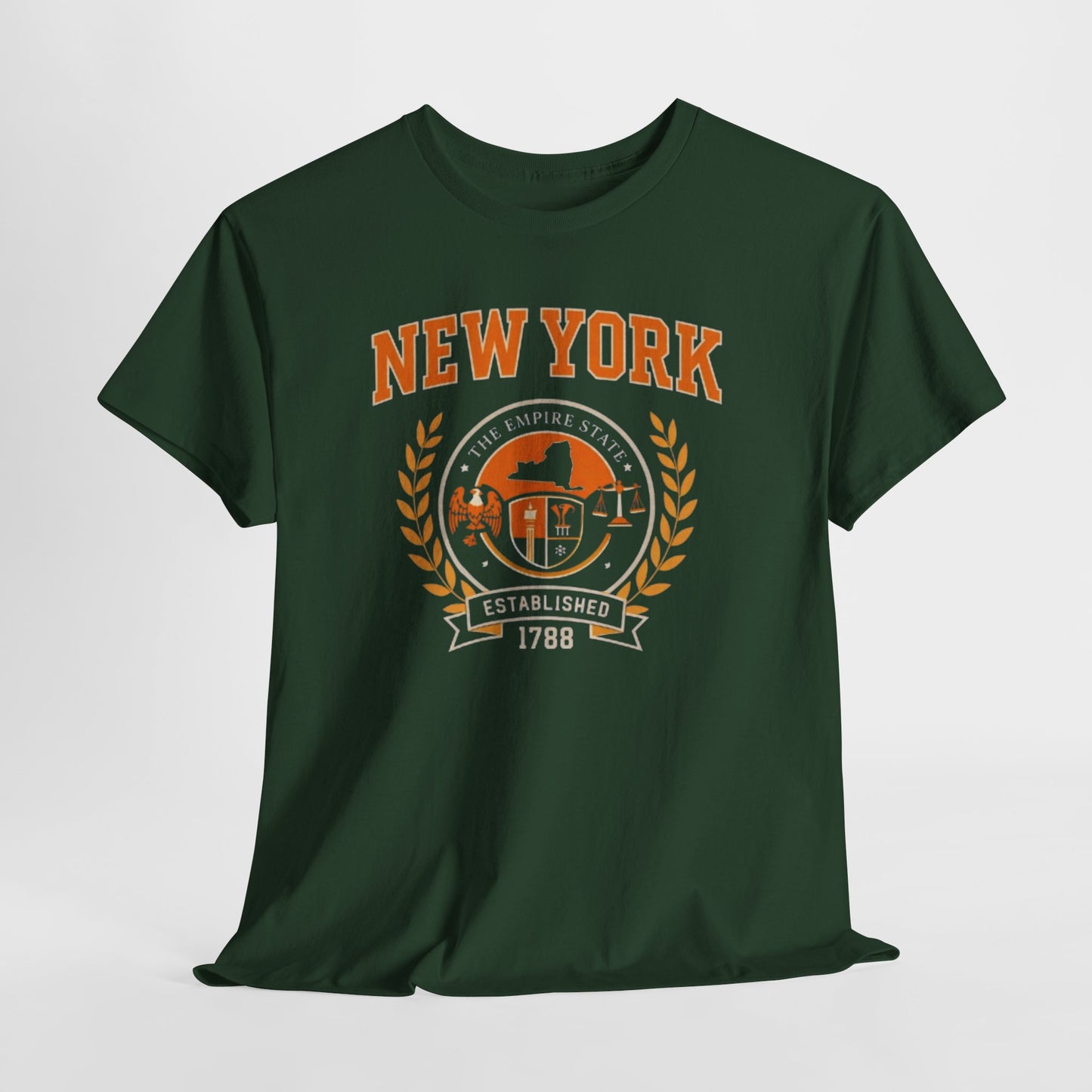 Dark Slate Gray New York Empire State Vintage Tee — Established 1788 City Skyline Shirt worn-in college style t-shirt