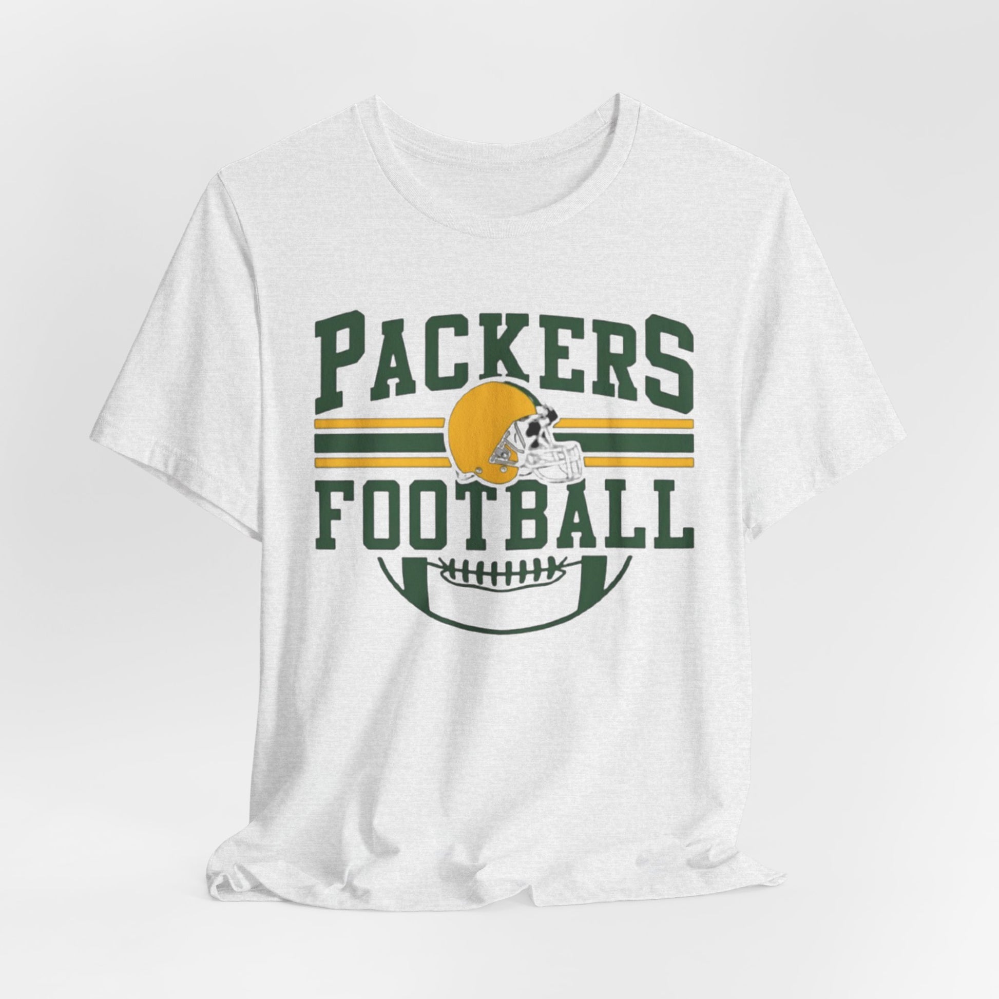 Lavender Packers Football T-Shirt — Retro Helmet & Stripes Fan Tee