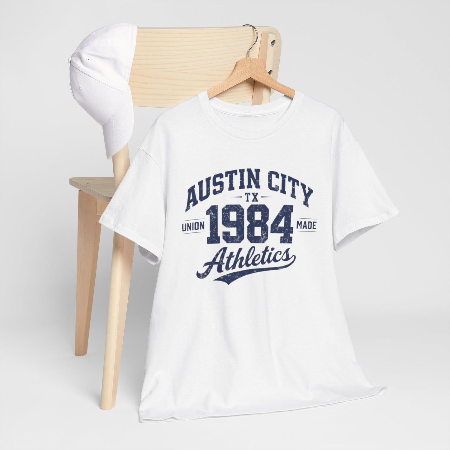 Lavender Austin City 1984 Athletics Tee — Vintage Collegiate Graphic T-Shirt