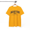 White Smoke Austin Script College Tee – Austin, Texas Graphic T-Shirt