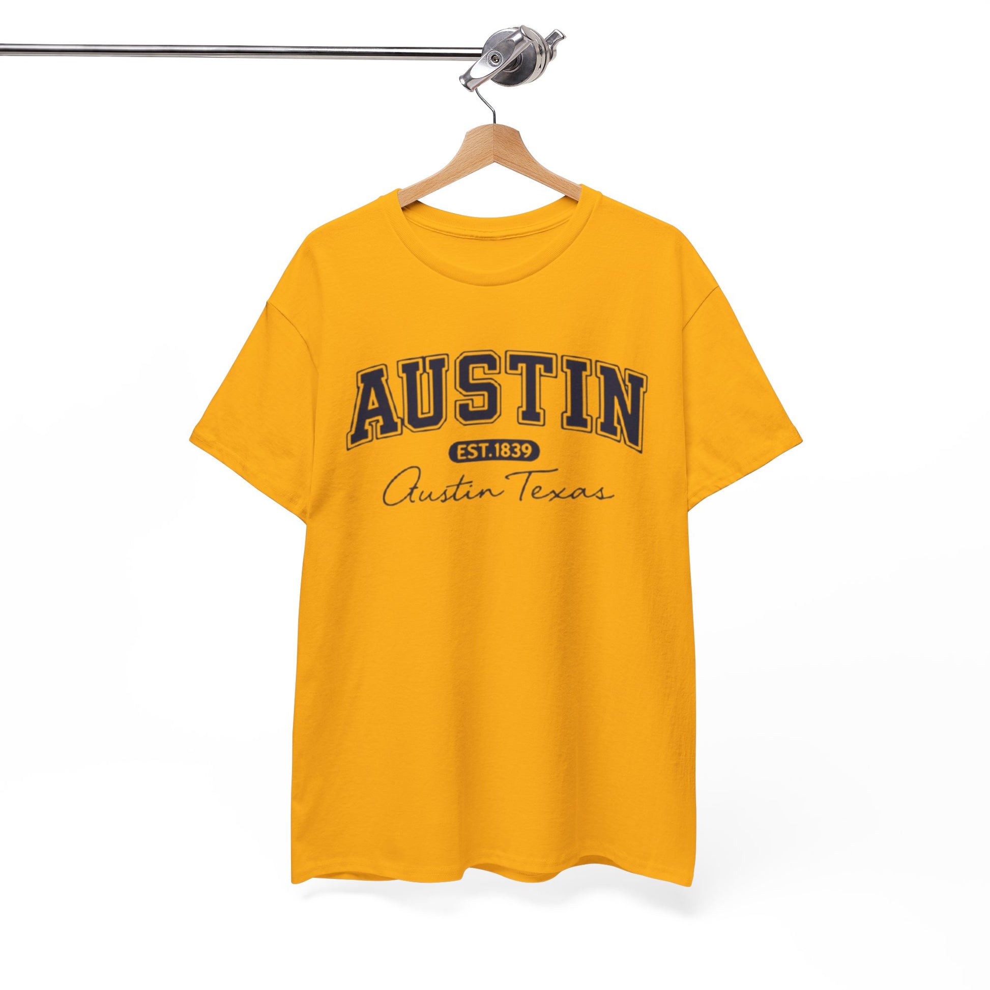 White Smoke Austin Script College Tee – Austin, Texas Graphic T-Shirt