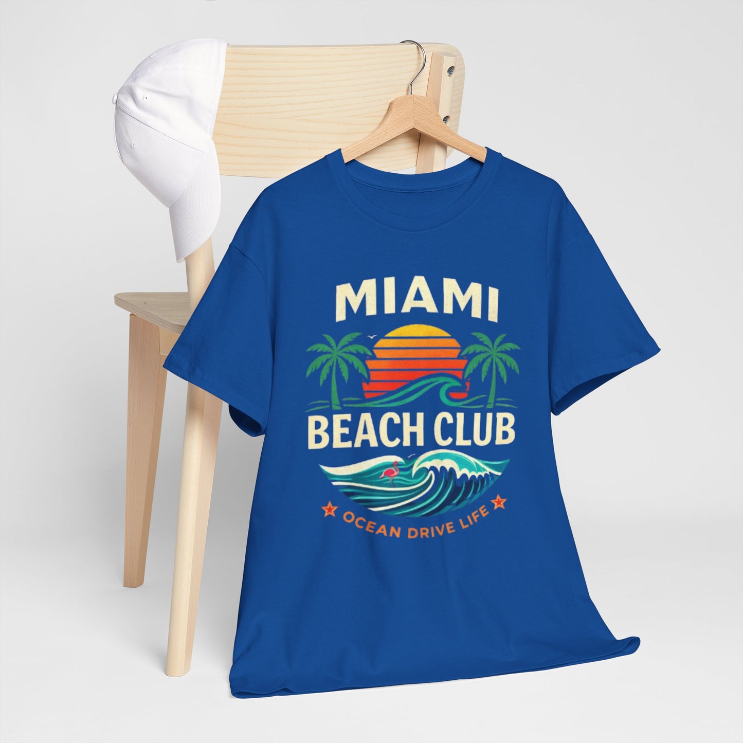 Miami Beach Club Graphic T-Shirt – Ocean Drive Life Palm Tree Sunset Tee
