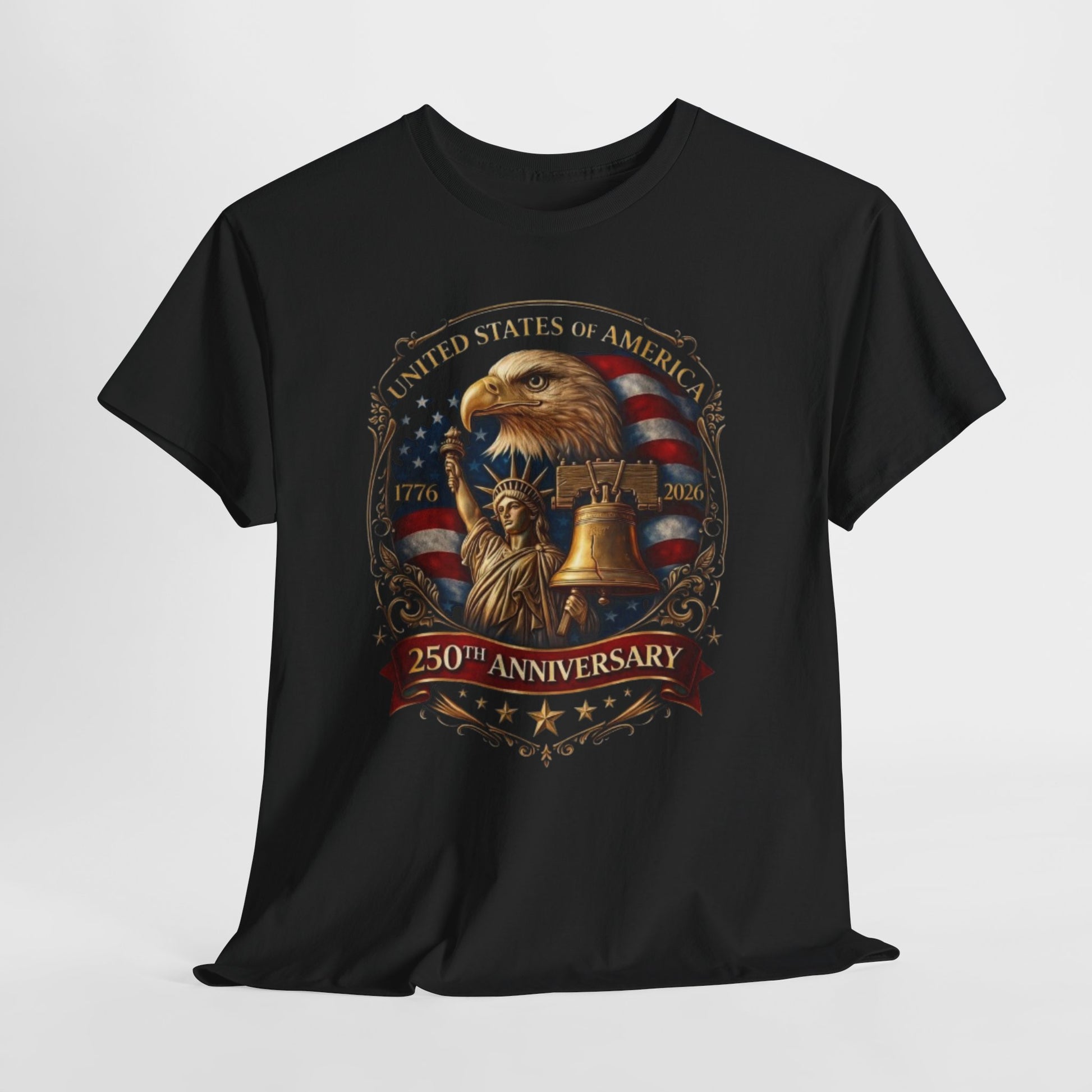 Dark Slate Gray Patriotic 250th Anniversary Eagle Tee – Liberty Bell & American Flag T-Shirt
