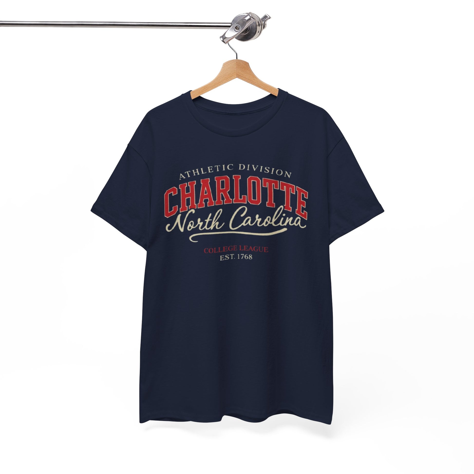 White Smoke Charlotte North Carolina Athletic Division  T Shirt – Navy Blue College League Graphic Tee