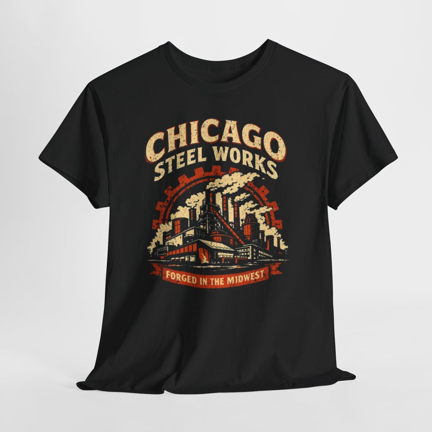 Chicago Steel Works Tee — "Forged in the Midwest" Vintage Industrial T-Shirt – fan gear, football shirt, image 1.0
