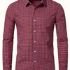 Maroon Men's Plaid Button- Shirt, Regular Fit, Long Sleeve, Casual Business Shirt