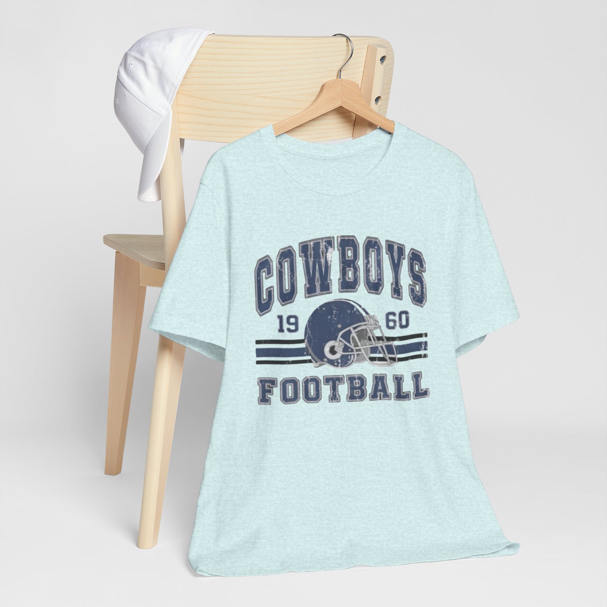 Lavender Cowboys Football Tee — Retro 1960 Helmet Short Sleeve Shirt