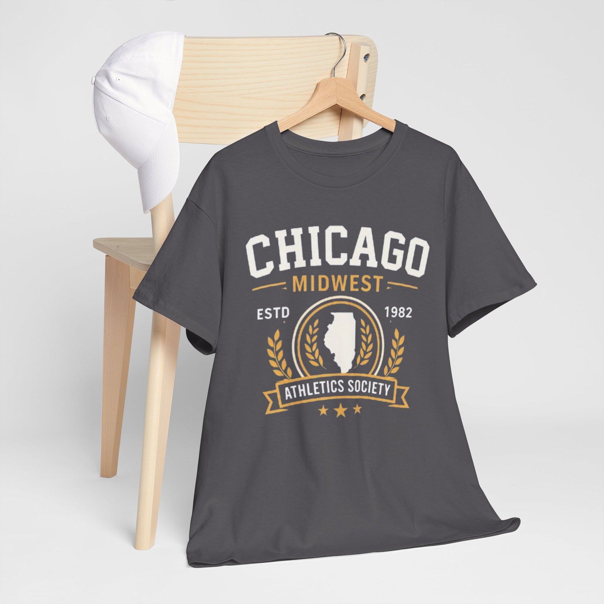 Dim Gray Chicago Athletics Society T‑Shirt — Midwest ESTD 1982 Vintage Sports Tee