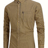 Dim Gray Kingstiger Men's casual slim cotton plaid shirt, Casual Breathable Lapel Button Up Long Sleeve Shirt Top for City Walk Street Hanging Outdoor Activities