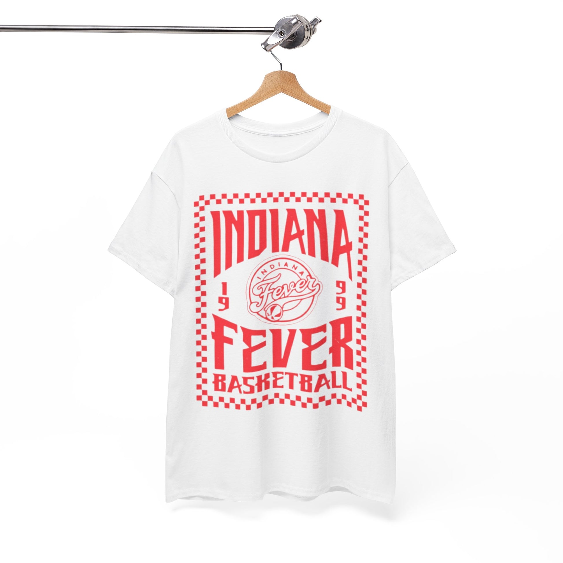 White Smoke Indiana Fever Basketball Tee — Retro Red Checkerboard Team Shirt