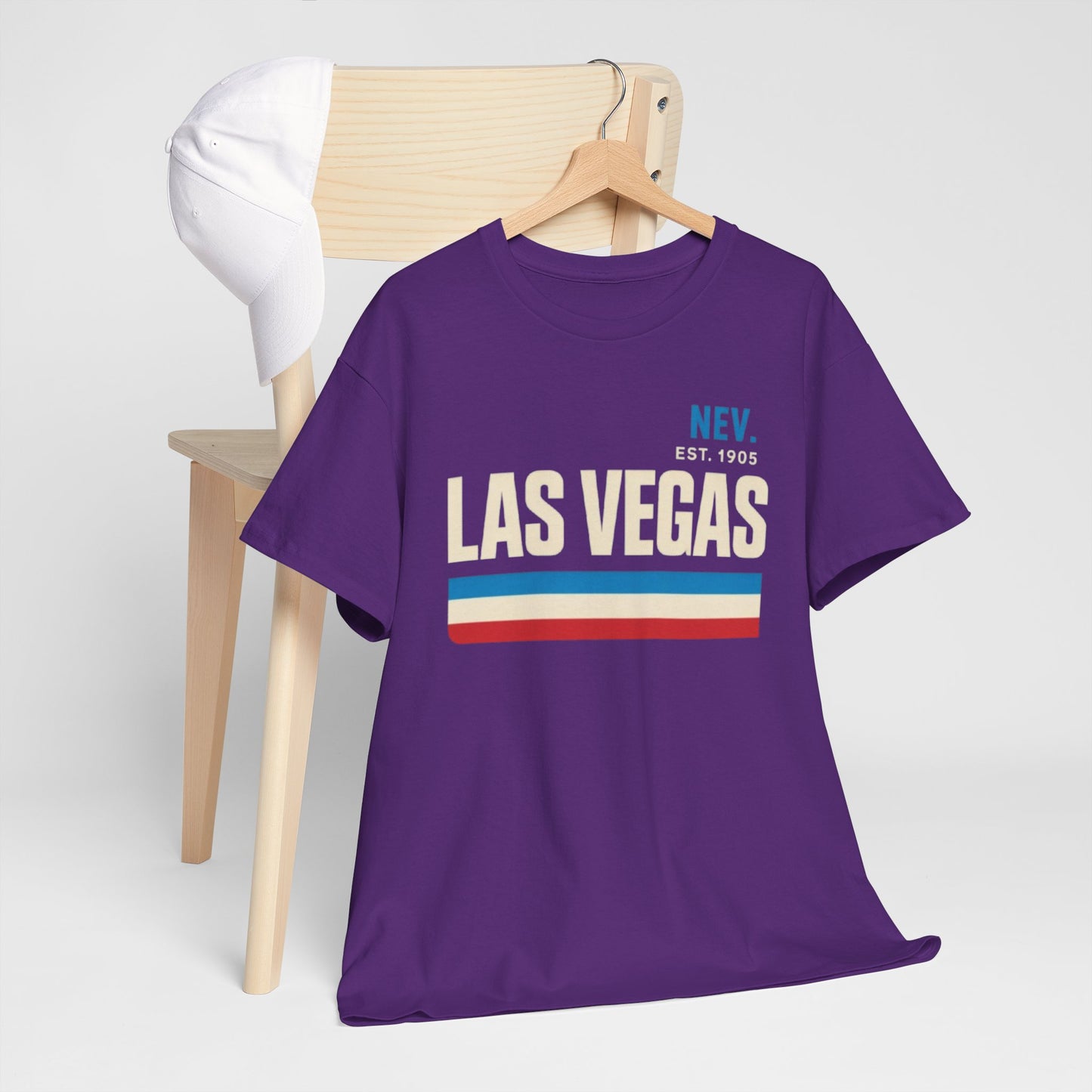 Lavender Las Vegas Vintage Stripe Tee — Nev. EST. 1905 Retro City T‑Shirt