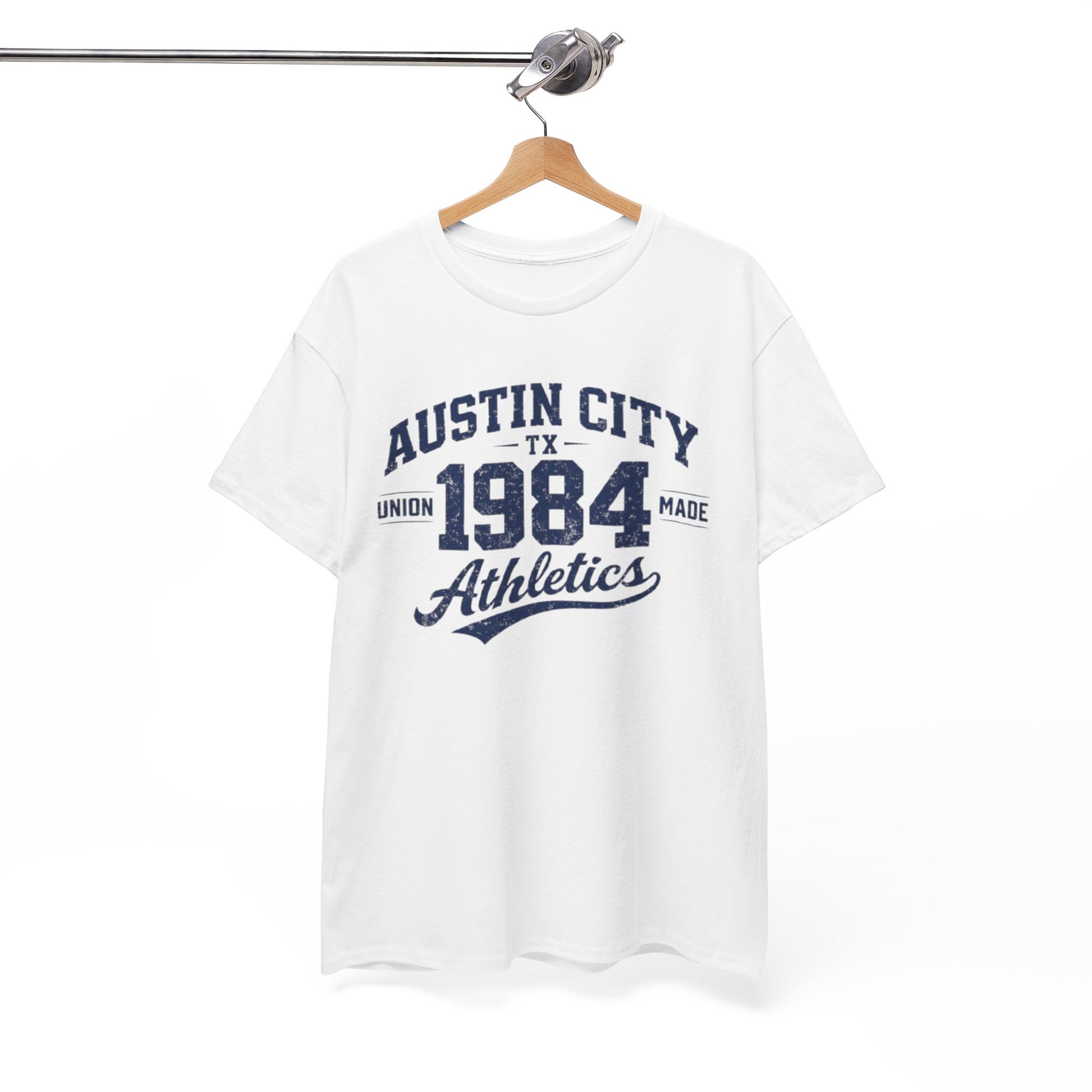 White Smoke Austin City 1984 Athletics Tee — Vintage Collegiate Graphic T-Shirt