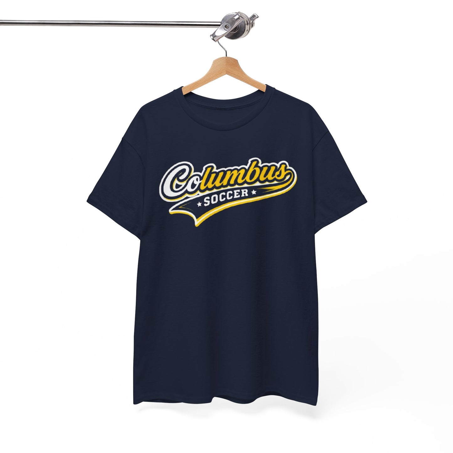 White Smoke Columbus Soccer Tee — Retro Script  Athletic T‑Shirt