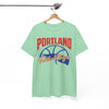 White Smoke Portland Basketball T-Shirt — "Portland Oregon" Retro Hoop Tee