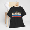 Dark Slate Gray San Diego Retro Striped Tee — "San Diego" Vintage Palm California T-Shirt