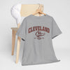 Gray t-shirt with 'Detroit Motor City' print on a wooden hanger against a white background