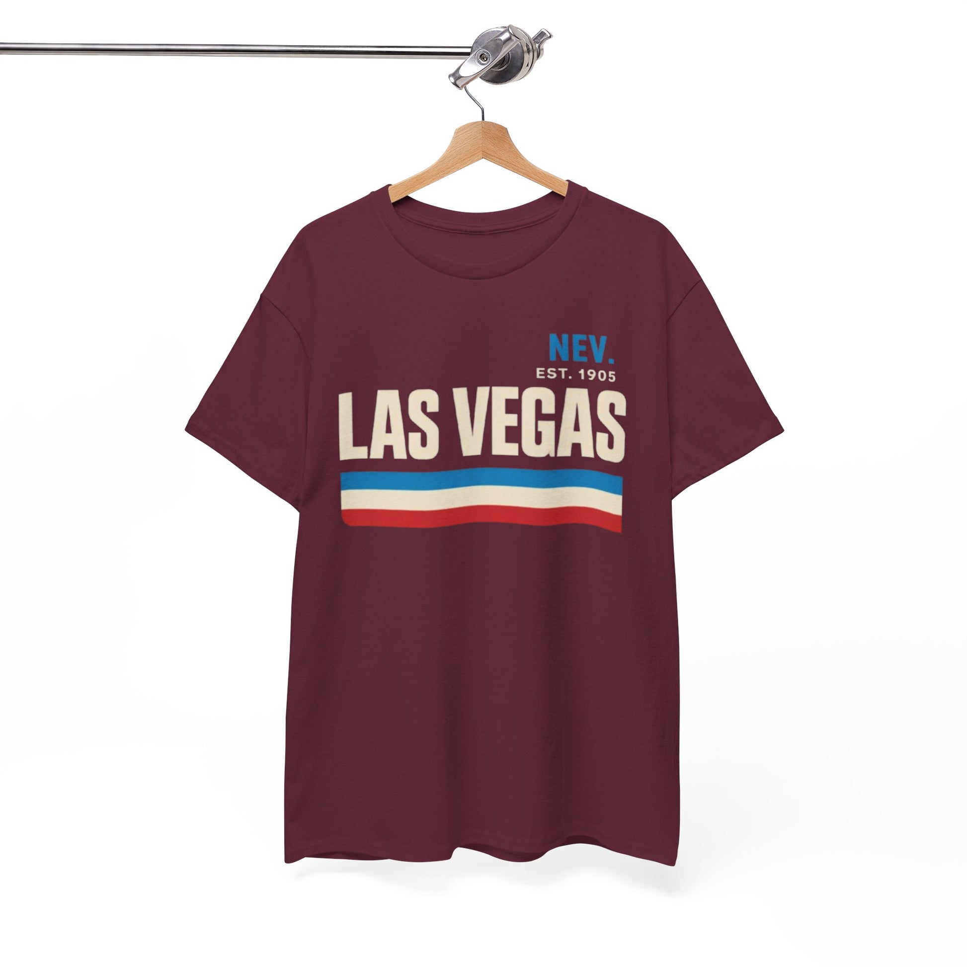 White Smoke Las Vegas Vintage Stripe Tee — Nev. EST. 1905 Retro City T‑Shirt
